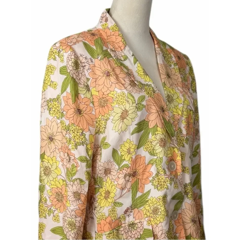J.Crew Parke Blazer Cupro Blend Retro Zinnia Floral Women’s 10 Orange Green